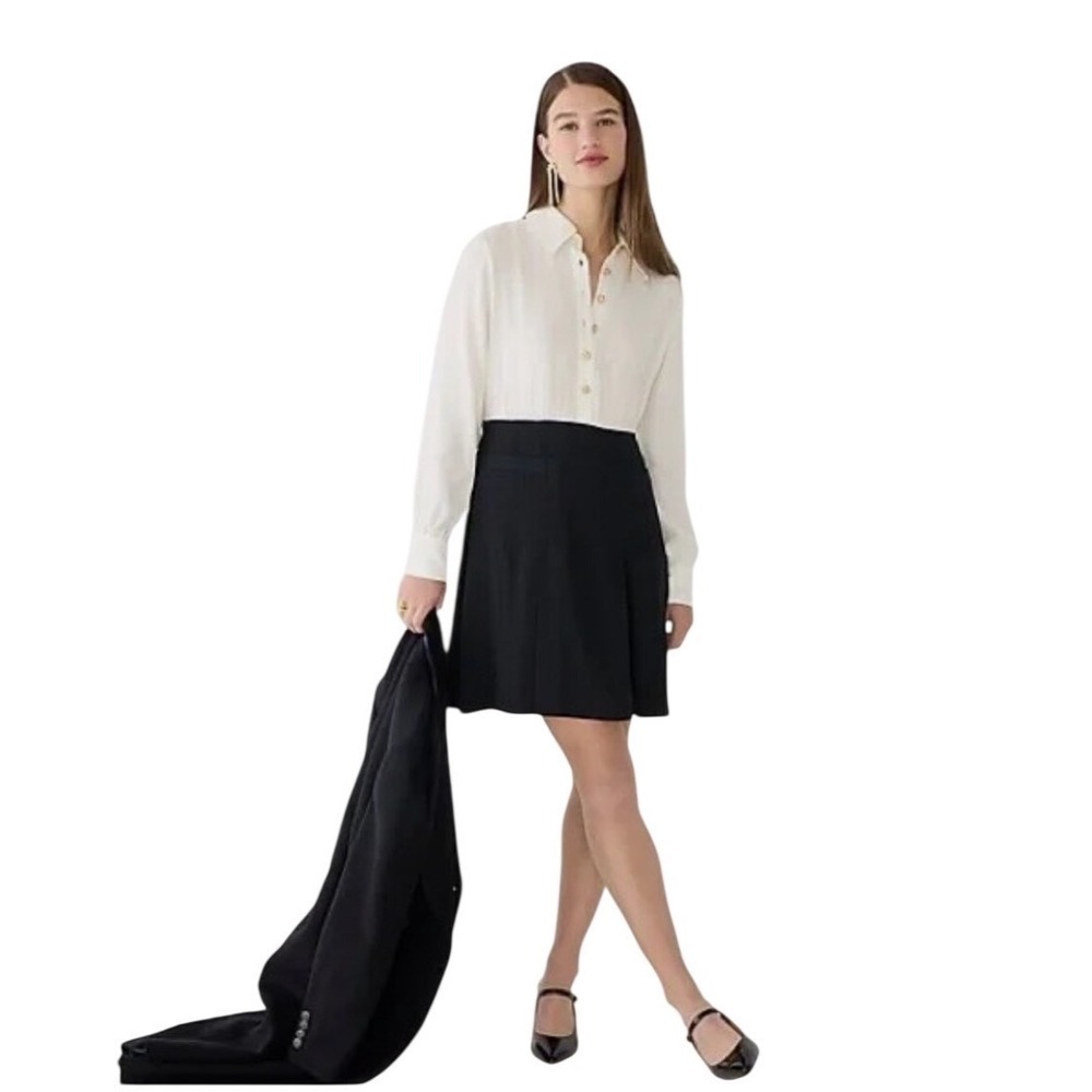J.Crew Colorblock Classic Shirt Dress Size 22 NWT Black Ivory Midi Dress